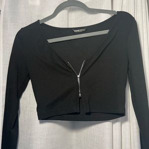 ZIP UP SHIRT CROP TOP